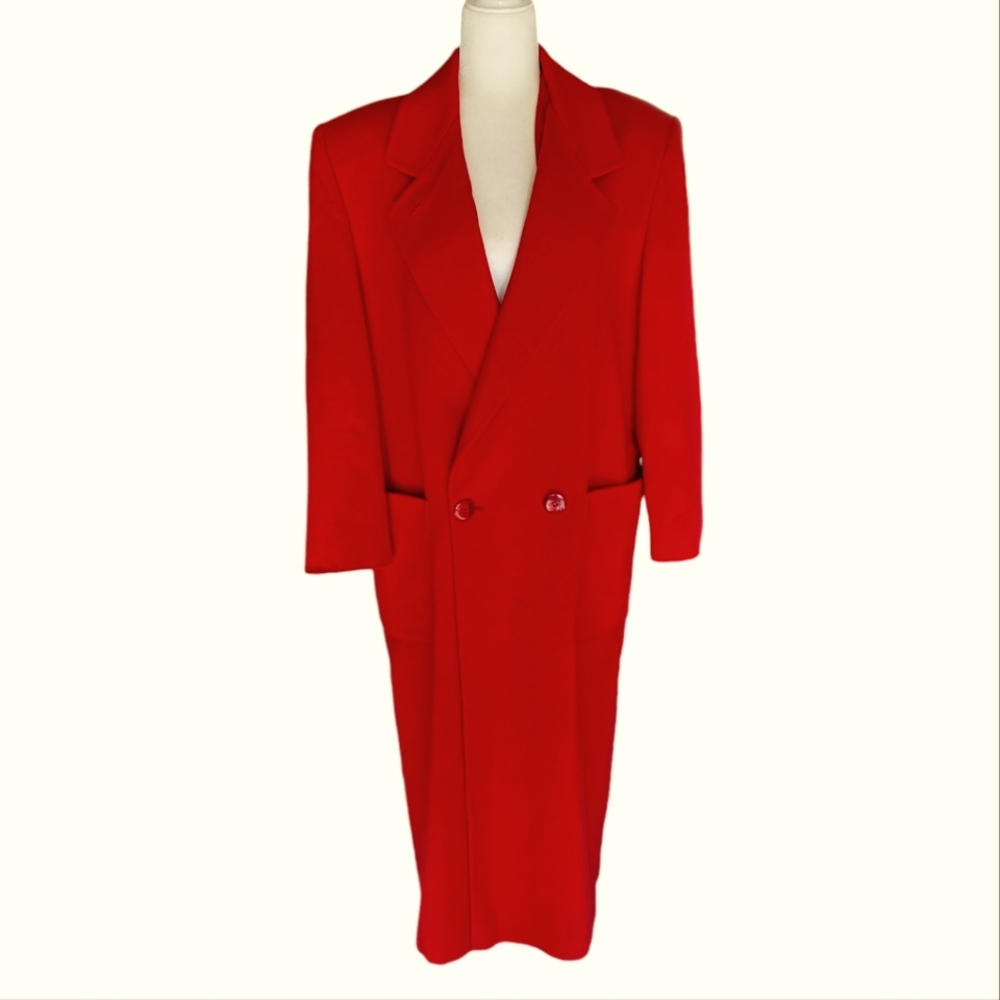 Vintage Ashley Scott red wool long overcoat pea coat sz M